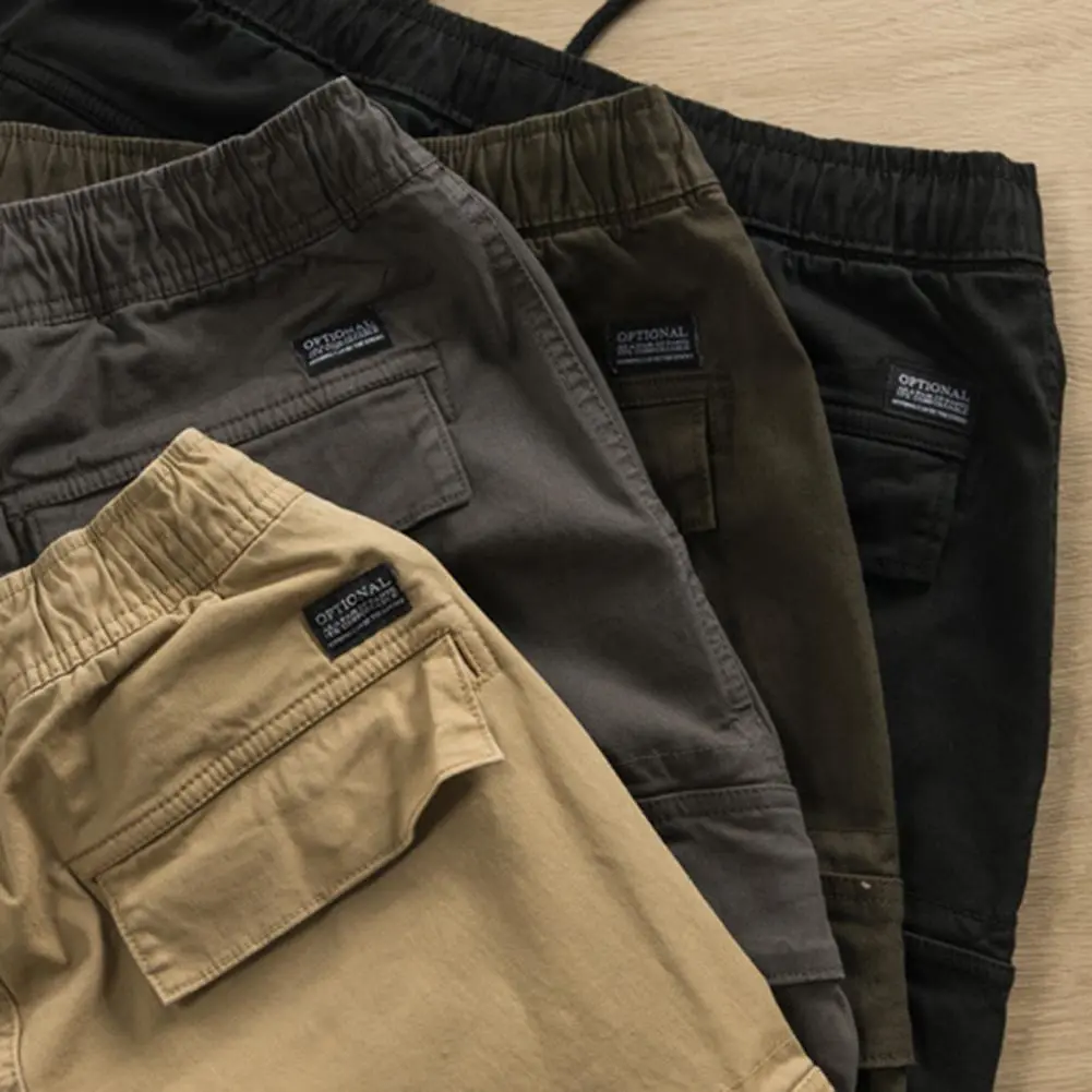 Men Outdoor Cargo Trousers Casual Multiple Pockets Drawstring Pants Breathable Loose Fit Sports Pants Lace-up Jogger Trousers