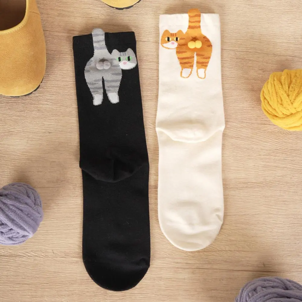 Cat-themed Socks Women Cat Socks Funny Cat Lover's Crew Socks with Fuzzy Balls Novelty Animal for Women Cute Cat for Friends