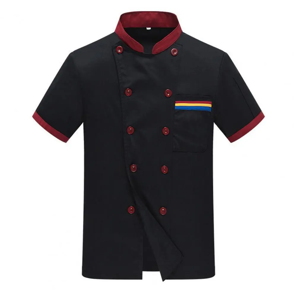 2025 Unisex Chef Jacket Color Matching Double Breasted Short Sleeve Food Service Uniform Chef Shirt Waiter Top for Kitchen