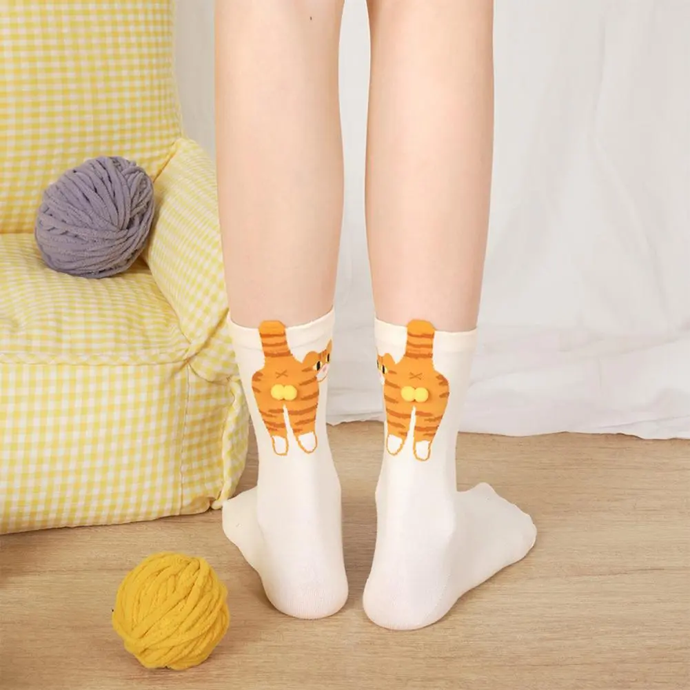 Cat-themed Socks Women Cat Socks Funny Cat Lover's Crew Socks with Fuzzy Balls Novelty Animal for Women Cute Cat for Friends