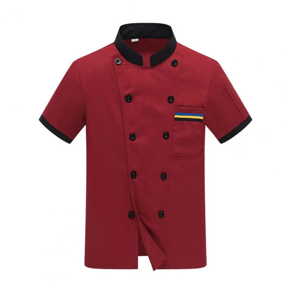 2025 Unisex Chef Jacket Color Matching Double Breasted Short Sleeve Food Service Uniform Chef Shirt Waiter Top for Kitchen