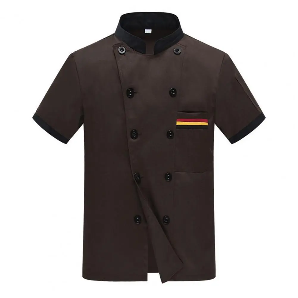 2025 Unisex Chef Jacket Color Matching Double Breasted Short Sleeve Food Service Uniform Chef Shirt Waiter Top for Kitchen