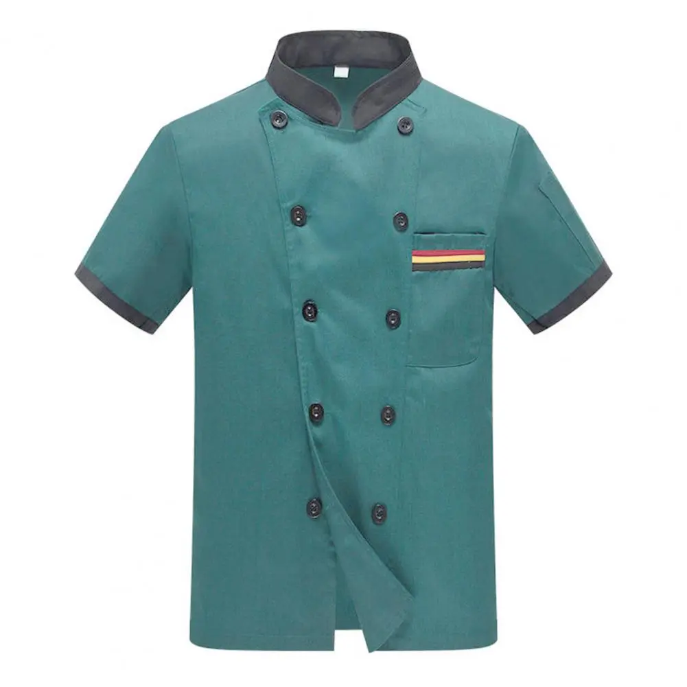 2025 Unisex Chef Jacket Color Matching Double Breasted Short Sleeve Food Service Uniform Chef Shirt Waiter Top for Kitchen