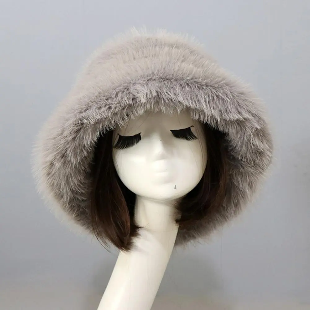 2024 Fluffy Faux Fur Bucket Hats Women Rabbit Fur Winter Thermal Women Fisherman Cap Faux Fur Thickened Ear Hat