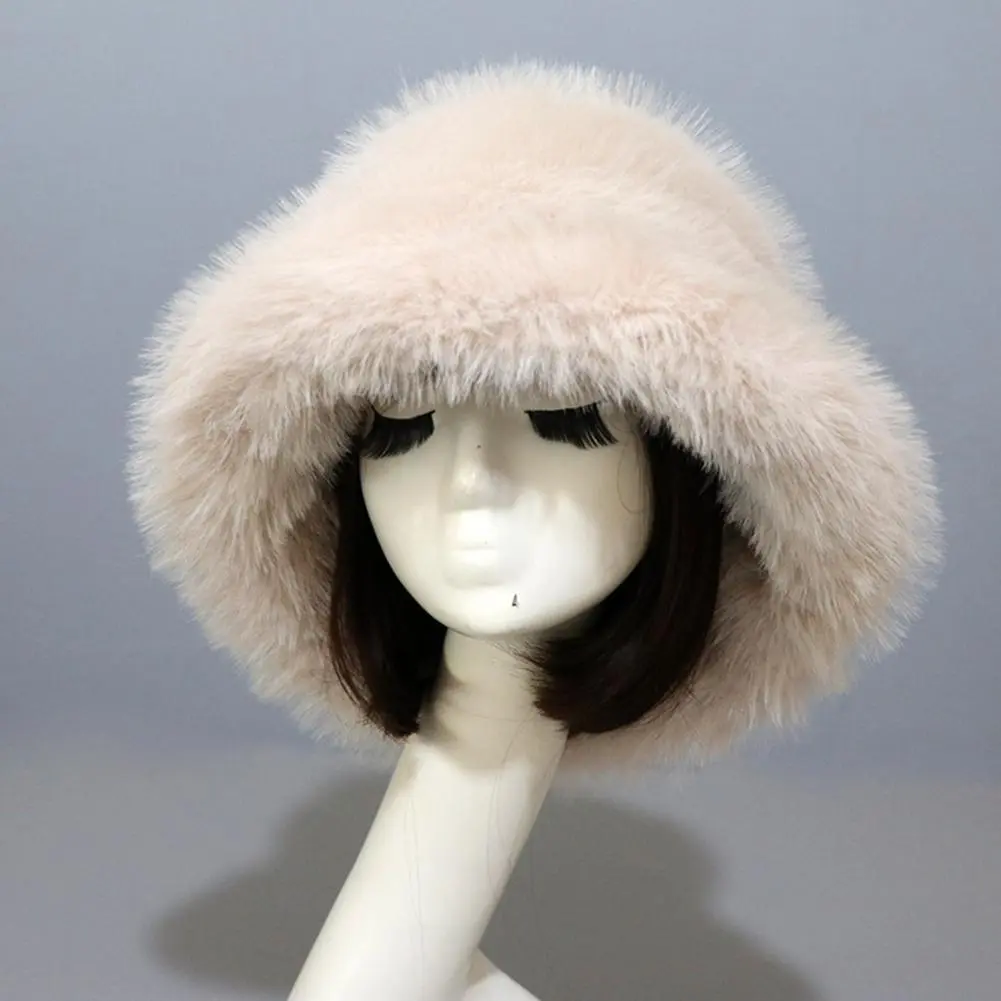 2024 Fluffy Faux Fur Bucket Hats Women Rabbit Fur Winter Thermal Women Fisherman Cap Faux Fur Thickened Ear Hat