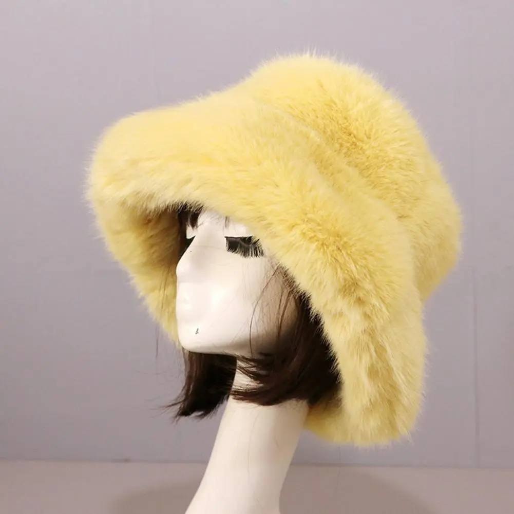 2024 Fluffy Faux Fur Bucket Hats Women Rabbit Fur Winter Thermal Women Fisherman Cap Faux Fur Thickened Ear Hat