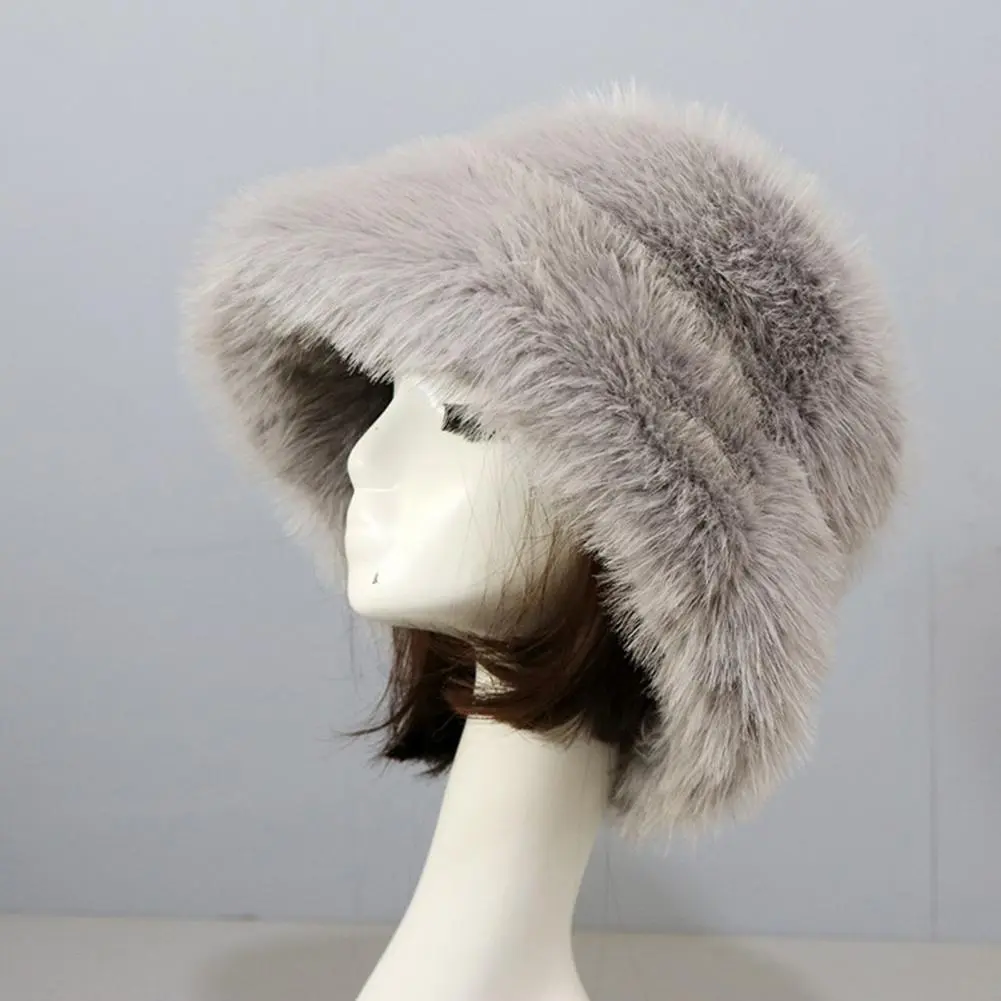 2024 Fluffy Faux Fur Bucket Hats Women Rabbit Fur Winter Thermal Women Fisherman Cap Faux Fur Thickened Ear Hat