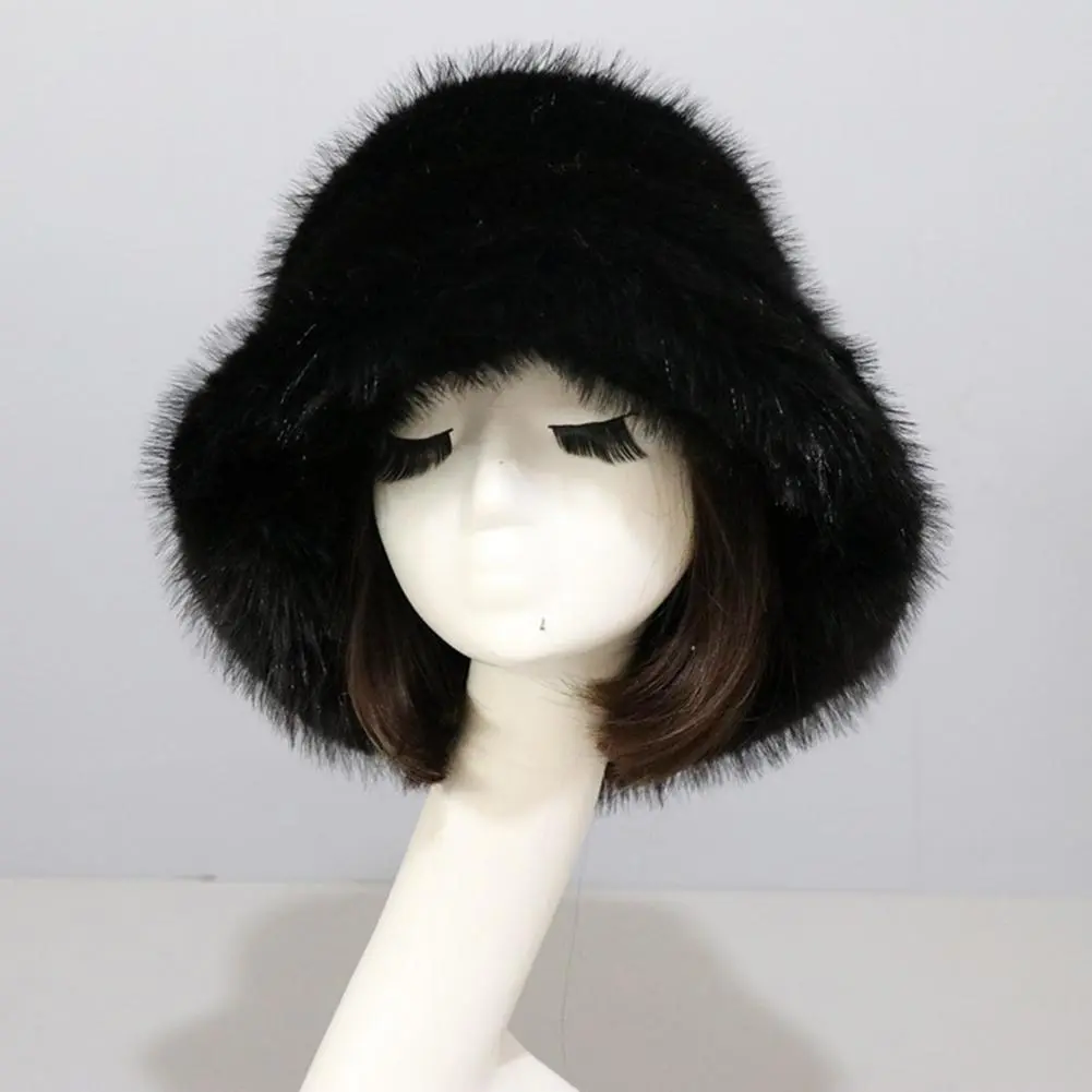 2024 Fluffy Faux Fur Bucket Hats Women Rabbit Fur Winter Thermal Women Fisherman Cap Faux Fur Thickened Ear Hat