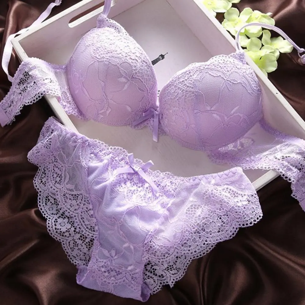 2025 Women Bra Briefs Set Bra Splicing Underwear Set Lace Push Up Elastic Deep V Neck Padded With Wire Bow-knot Intimate Clothes