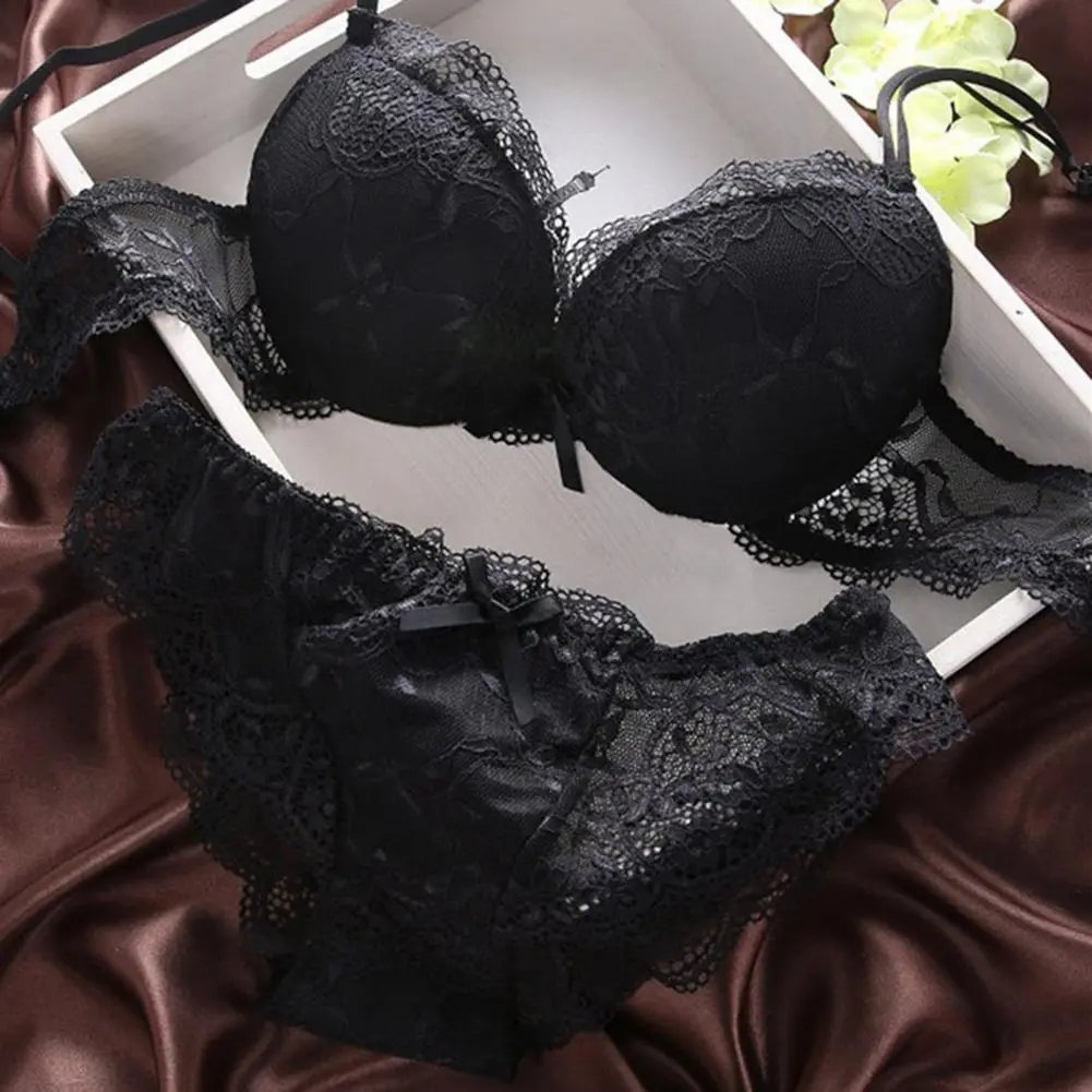 2025 Women Bra Briefs Set Bra Splicing Underwear Set Lace Push Up Elastic Deep V Neck Padded With Wire Bow-knot Intimate Clothes