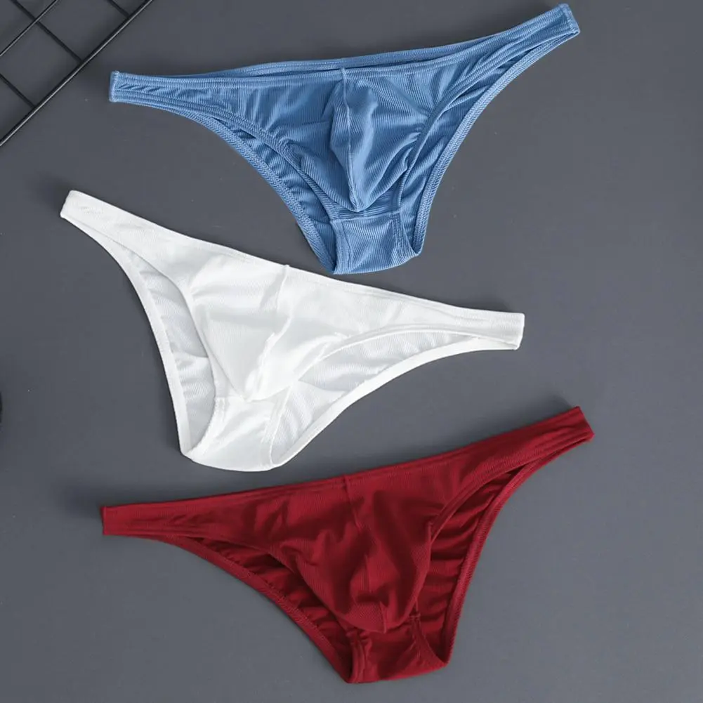 Men Briefs Ice Silk Thin Stripe G-string Panties Sexy Low Waist Thong Panties Inside Wearing Men Underpants Sexy Boy Gstrings