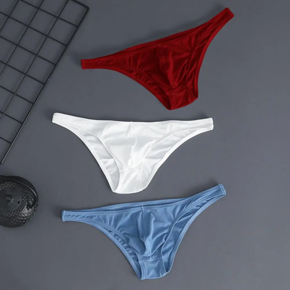 Men Briefs Ice Silk Thin Stripe G-string Panties Sexy Low Waist Thong Panties Inside Wearing Men Underpants Sexy Boy Gstrings