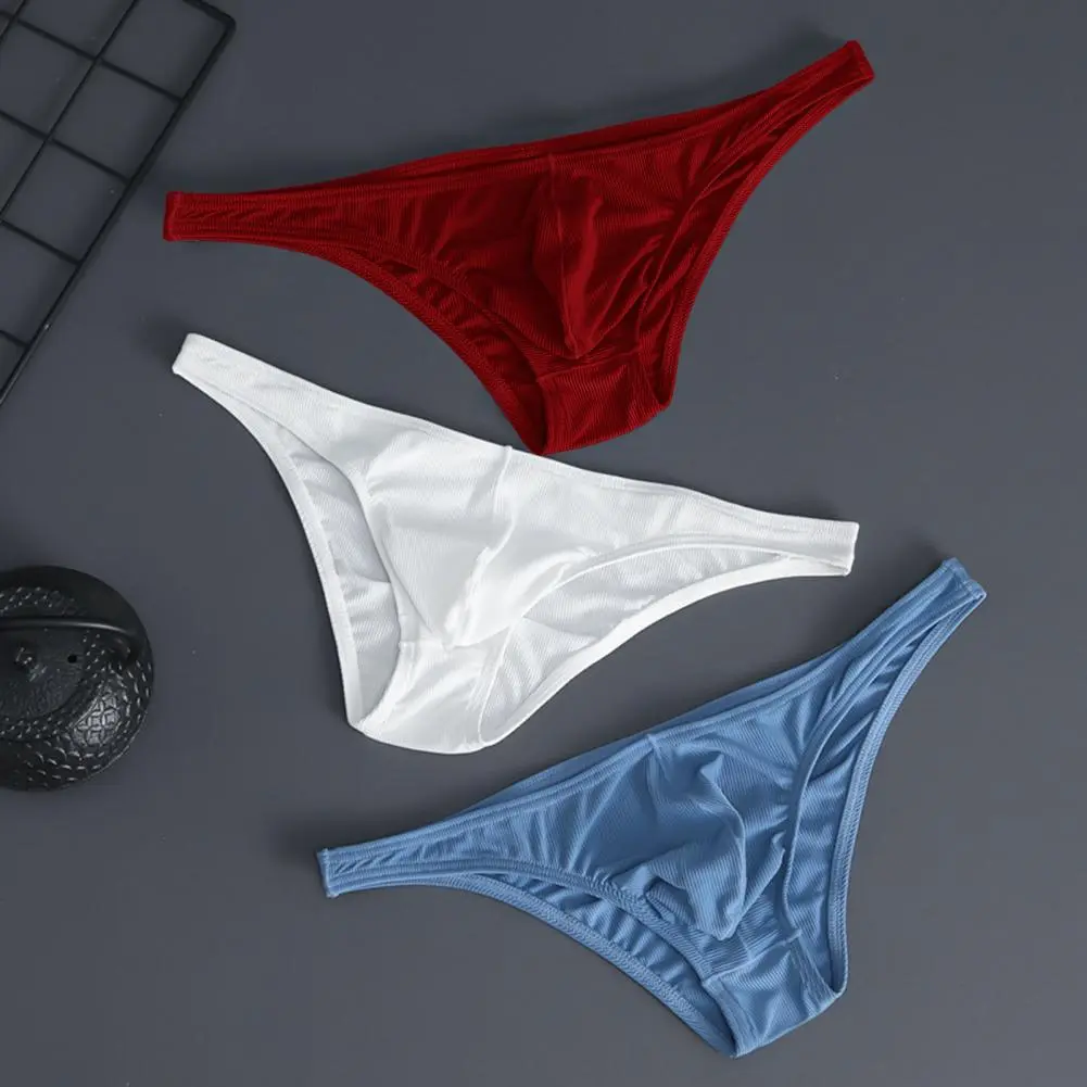 Men Briefs Ice Silk Thin Stripe G-string Panties Sexy Low Waist Thong Panties Inside Wearing Men Underpants Sexy Boy Gstrings