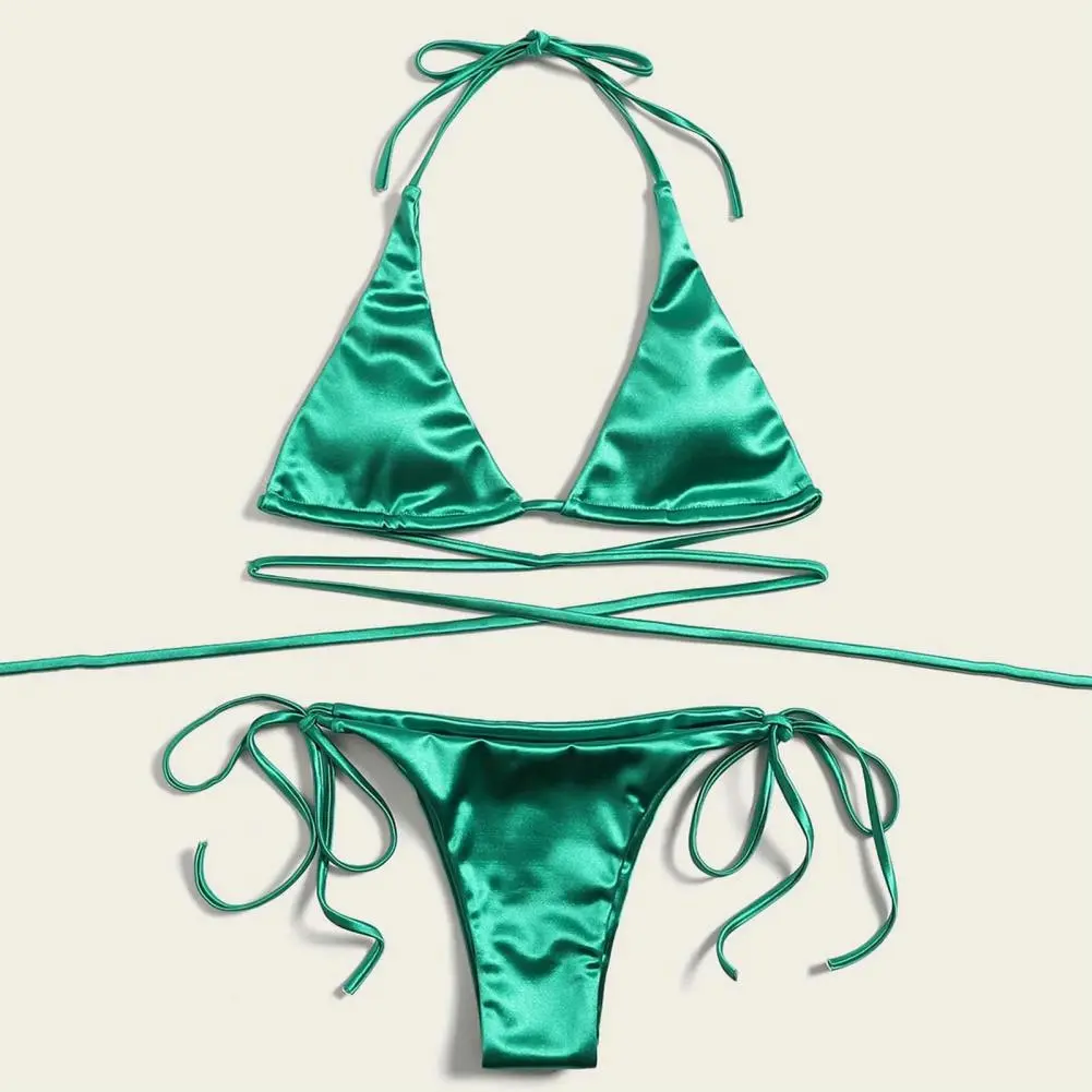 2024 Women Bikini Set Halter Neck Lace Up Spaghetti Strap Halter Neck Strap Thong Women Swimsuit Set Low-cut Women Bathing Suit