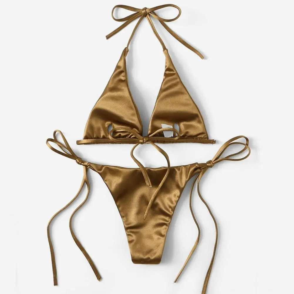 2024 Women Bikini Set Halter Neck Lace Up Spaghetti Strap Halter Neck Strap Thong Women Swimsuit Set Low-cut Women Bathing Suit