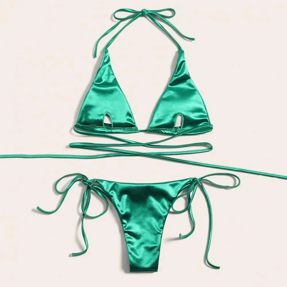 2024 Women Bikini Set Halter Neck Lace Up Spaghetti Strap Halter Neck Strap Thong Women Swimsuit Set Low-cut Women Bathing Suit
