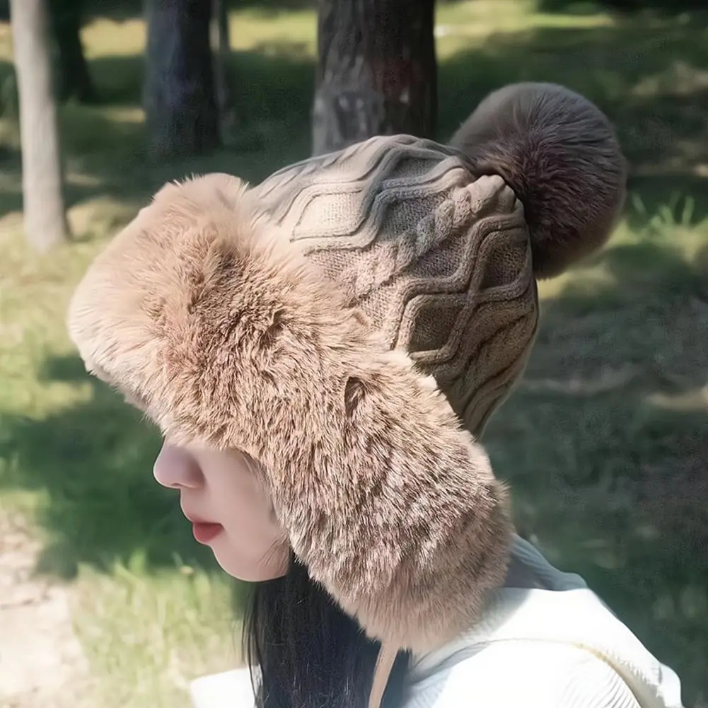 Winter Headwear Knitted Winter Hat Winter Thicken Warm Hat Fashionable Faux Fur Knitted Beanie with Cute Pompom for Weather