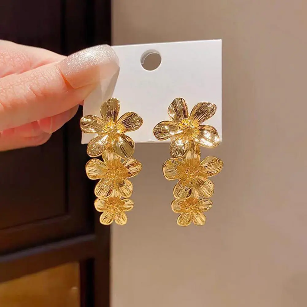 Drop Earrings Set Shiny Texture Earrings Elegant Retro Style Geometric Flower Drop Earrings with Shiny Texture Women's for A