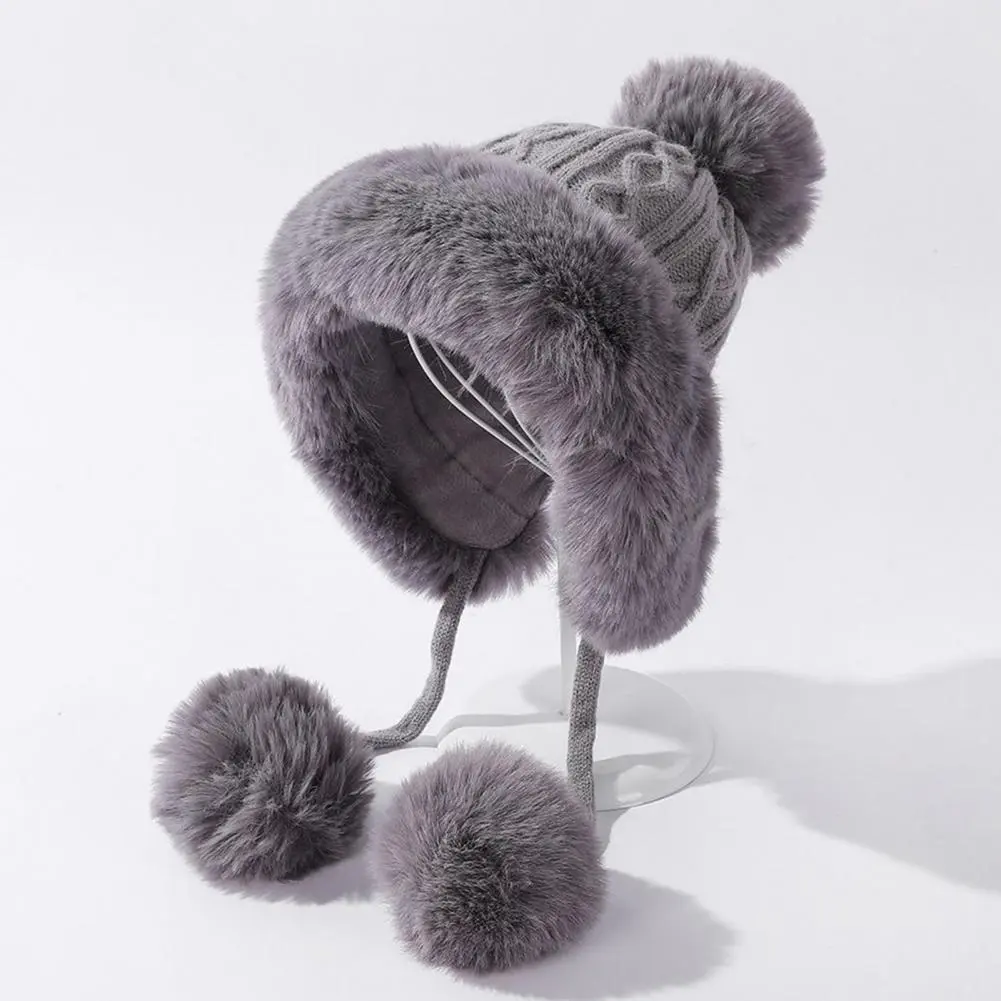 Winter Headwear Knitted Winter Hat Winter Thicken Warm Hat Fashionable Faux Fur Knitted Beanie with Cute Pompom for Weather
