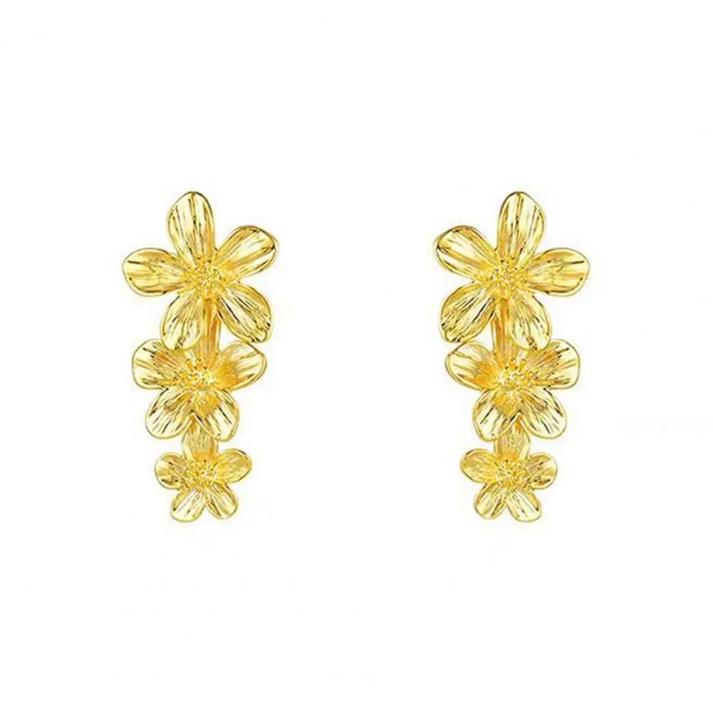 Drop Earrings Set Shiny Texture Earrings Elegant Retro Style Geometric Flower Drop Earrings with Shiny Texture Women's for A