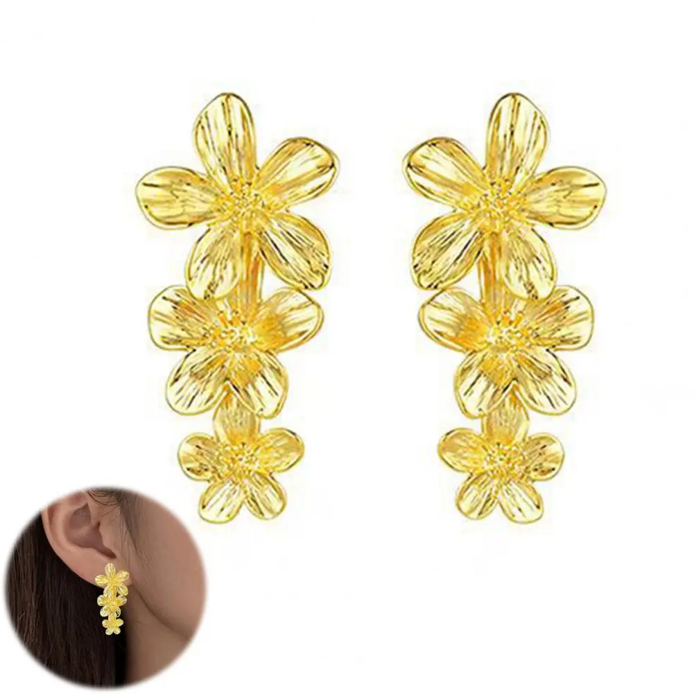 Drop Earrings Set Shiny Texture Earrings Elegant Retro Style Geometric Flower Drop Earrings with Shiny Texture Women's for A