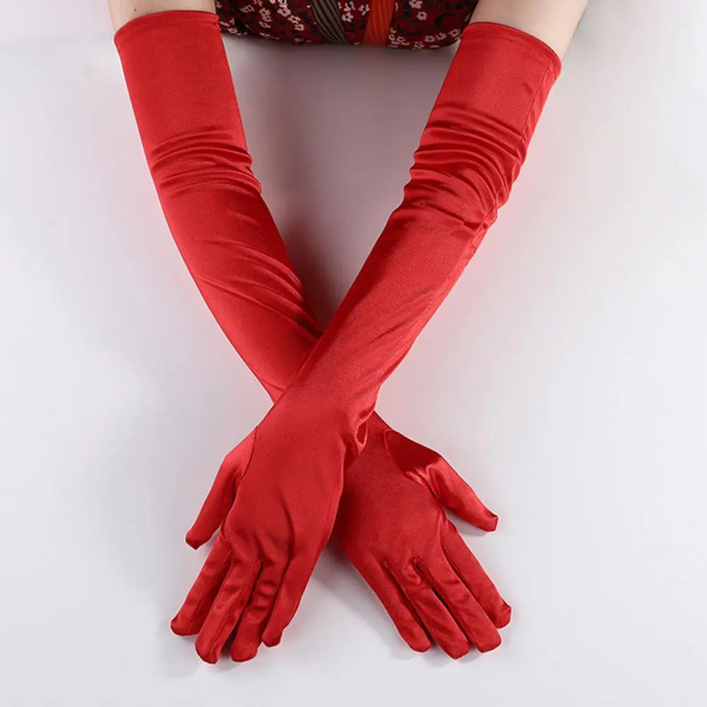 Wedding Gloves Long Sheer Tulle Gloves Stretchy Full Finger Mittens Elbow Wedding Bride Gloves Halloween Full Finger Gloves