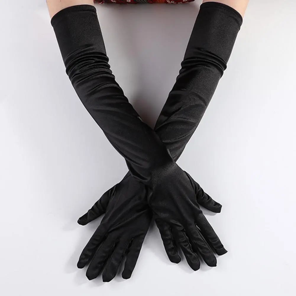 Wedding Gloves Long Sheer Tulle Gloves Stretchy Full Finger Mittens Elbow Wedding Bride Gloves Halloween Full Finger Gloves