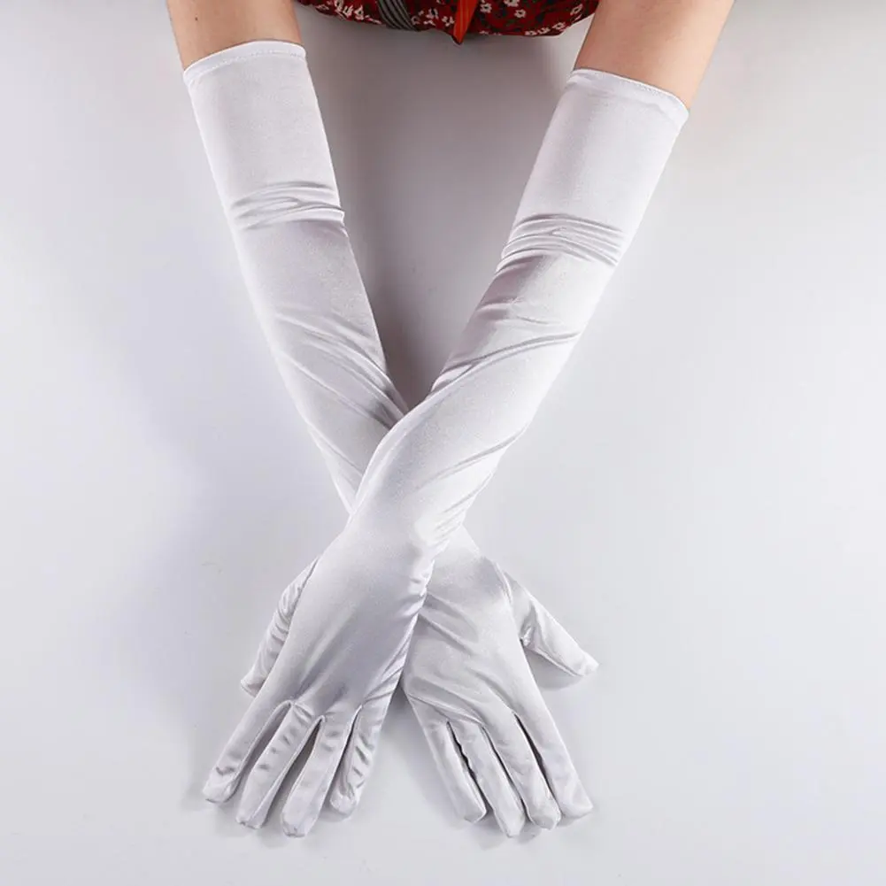Wedding Gloves Long Sheer Tulle Gloves Stretchy Full Finger Mittens Elbow Wedding Bride Gloves Halloween Full Finger Gloves