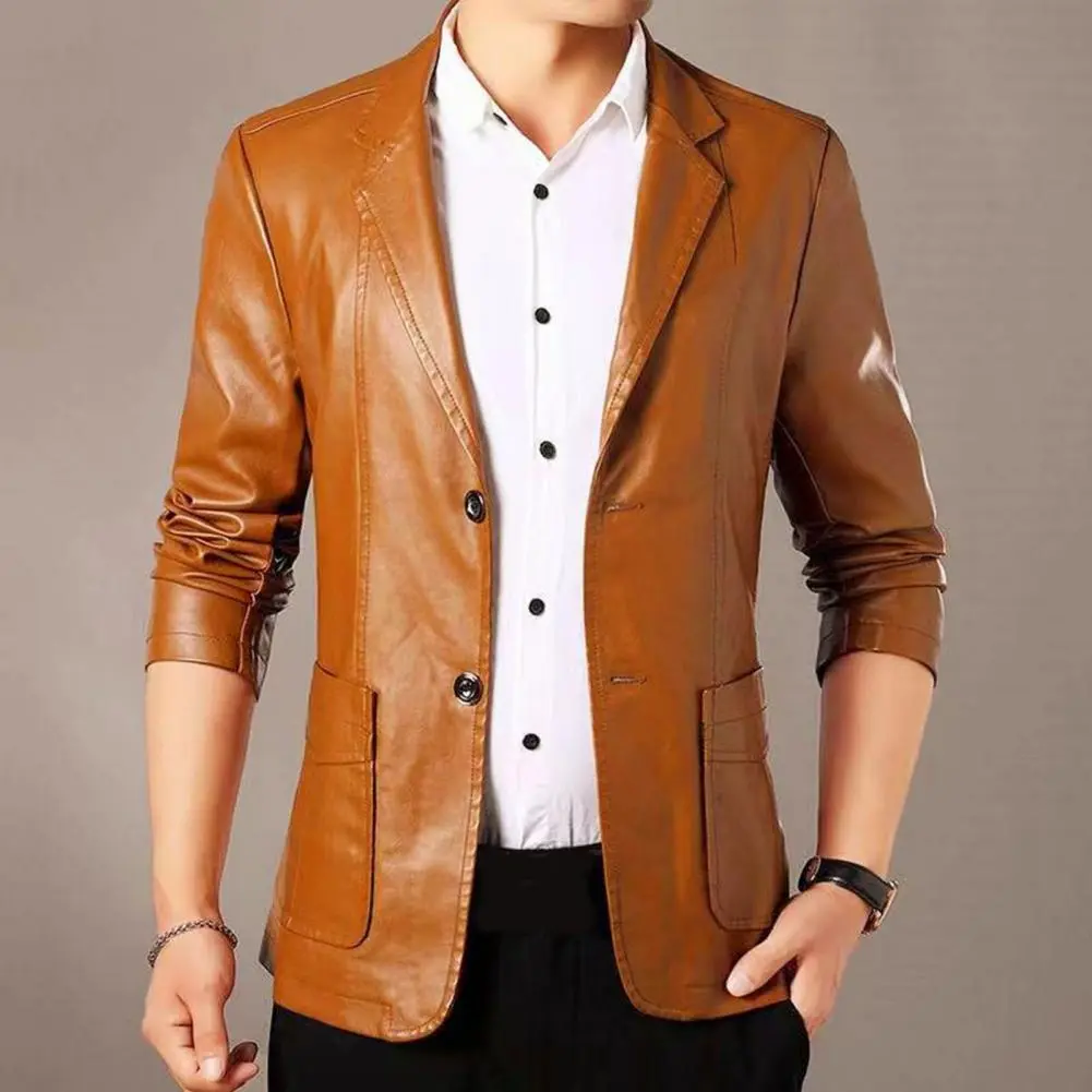 Men Jacket with Button Decoration Lapel Men Jacket with Button Details Stylish Lapel Collar Men's Jacket Button for Outdoor