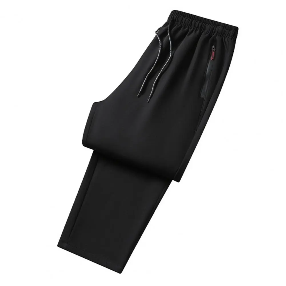 Solid Color Fleece Pants Winter Fleece Pants Thick Plush Warm Men's Sports Pants with Zipper Pockets Elastic for Fall/winter