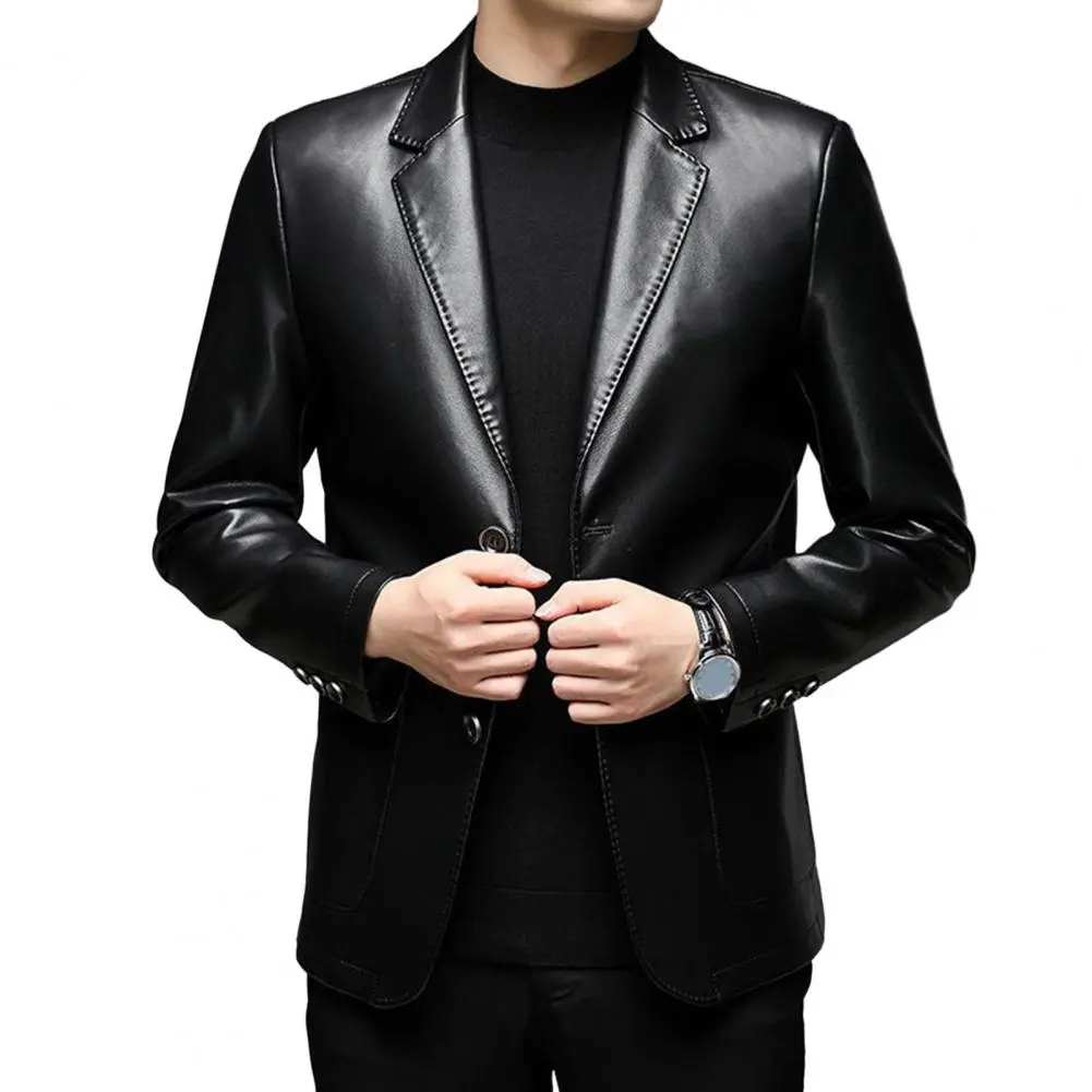Men Jacket with Button Decoration Lapel Men Jacket with Button Details Stylish Lapel Collar Men's Jacket Button for Outdoor