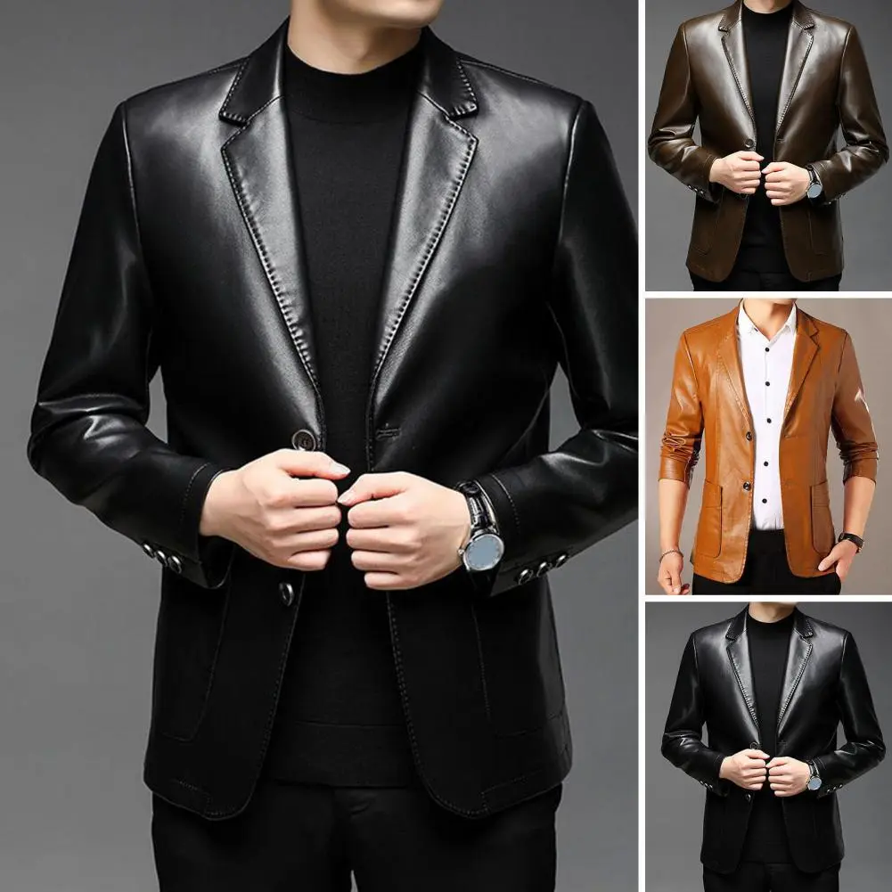 Men Jacket with Button Decoration Lapel Men Jacket with Button Details Stylish Lapel Collar Men's Jacket Button for Outdoor