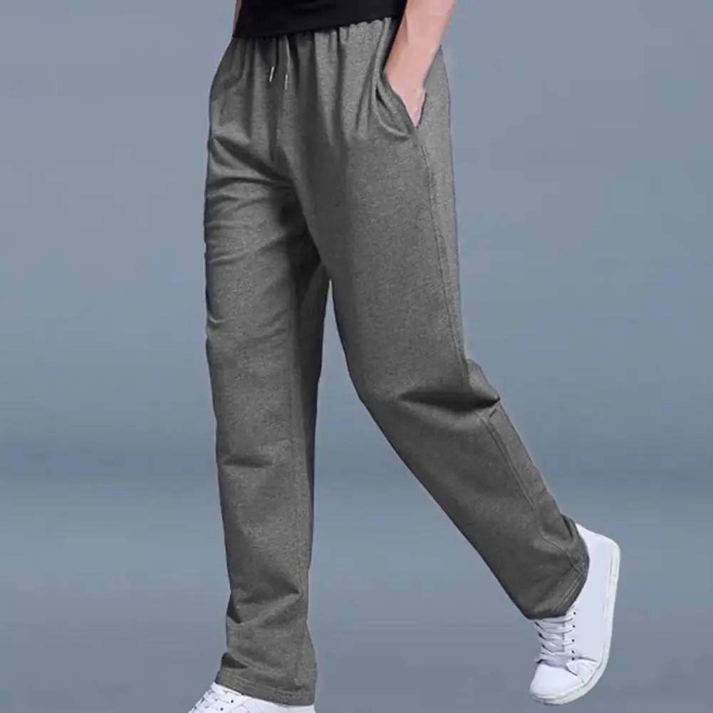 2025 Men Pants Solid Color Straight Casual Loose Drawstring Sports Trousers Comfy Casual Long Pants Straight Soft Men Trousers