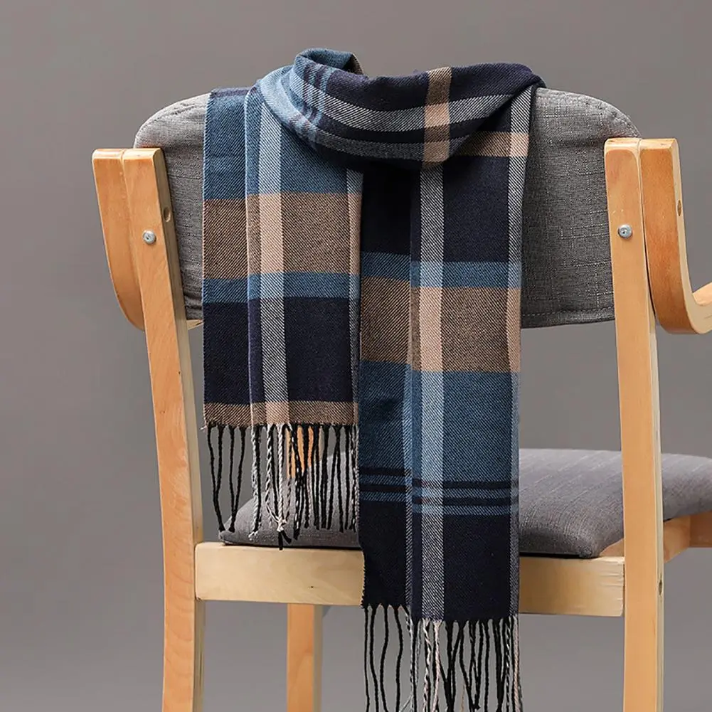 Faux Cashmere Winter Scarf British Plaid Men Scarf Classic Plaid Fringed Tassels Soft Keep Warm Women Men Autumn Riding Scarf