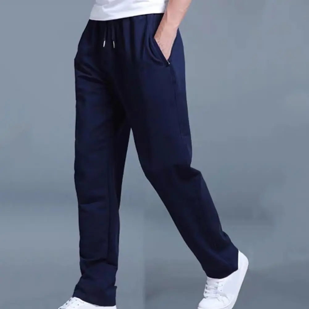 2025 Men Pants Solid Color Straight Casual Loose Drawstring Sports Trousers Comfy Casual Long Pants Straight Soft Men Trousers