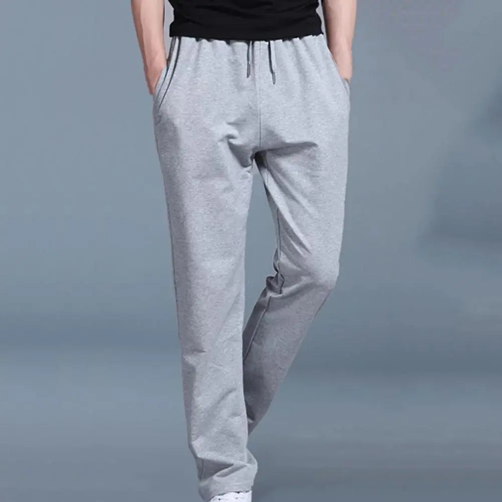 2025 Men Pants Solid Color Straight Casual Loose Drawstring Sports Trousers Comfy Casual Long Pants Straight Soft Men Trousers