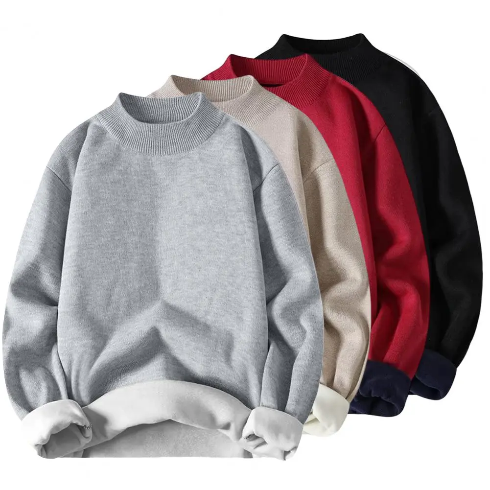 2025 Men Winter Sweater Half Turtleneck Solid Color Fleece Soft Keep Warm Pullover Plus Size Spring Sweater Men Sweater