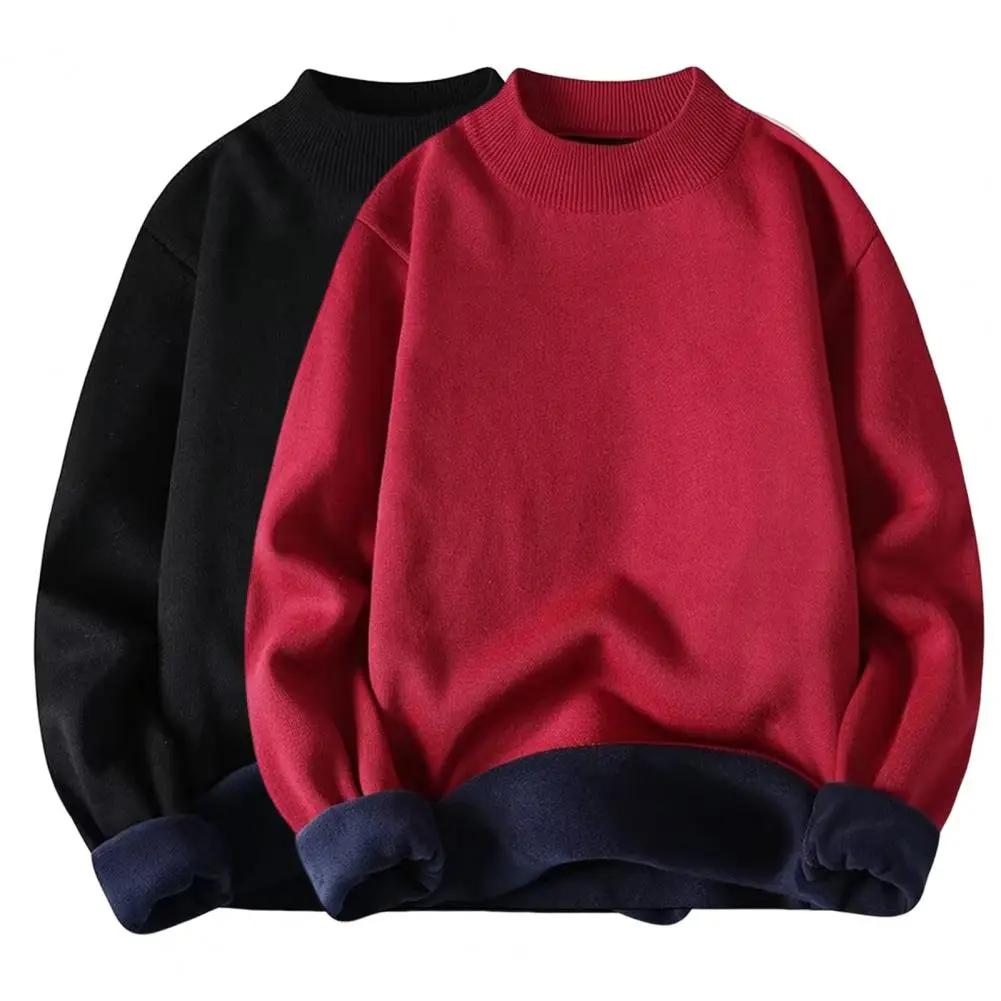2025 Men Winter Sweater Half Turtleneck Solid Color Fleece Soft Keep Warm Pullover Plus Size Spring Sweater Men Sweater