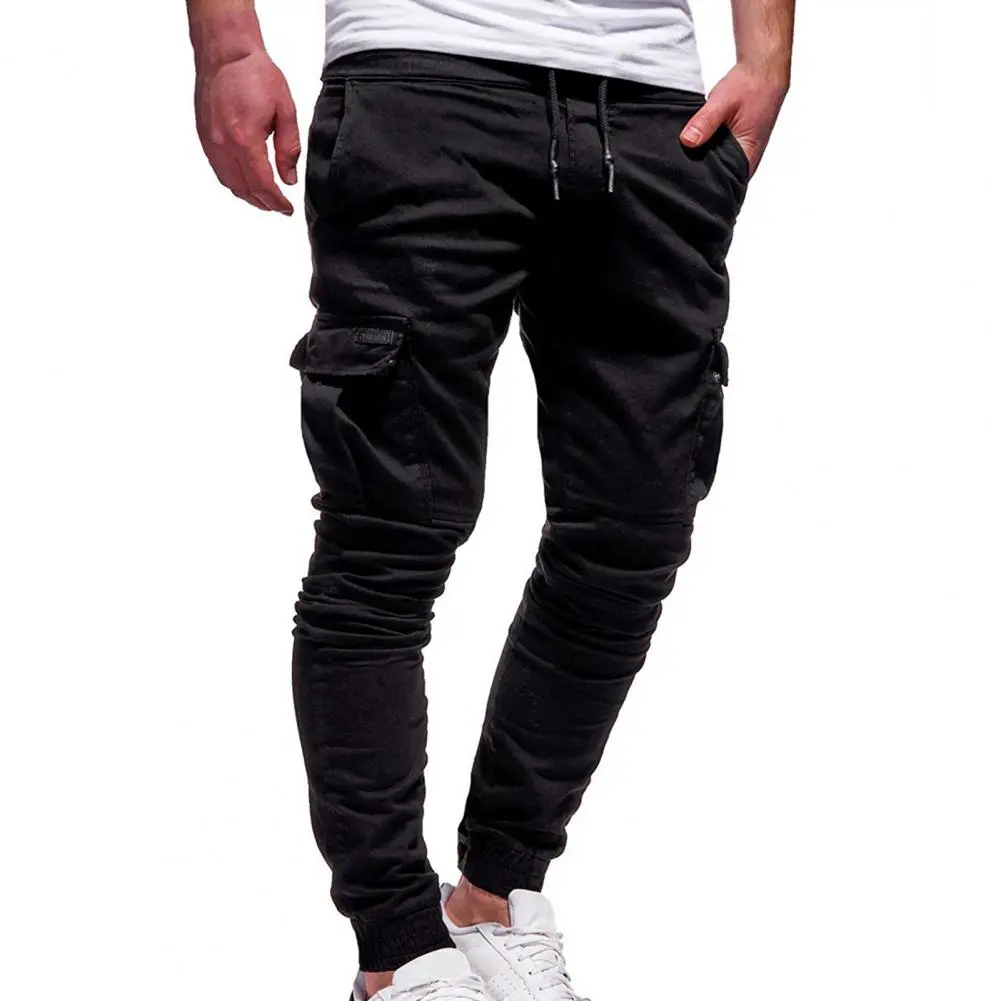 2025 Drawstring Multi Pockets Cargo Pants Solid Color Full Length Men Loose Multi Pockets Sweatpants Outdoor Activities Trousers