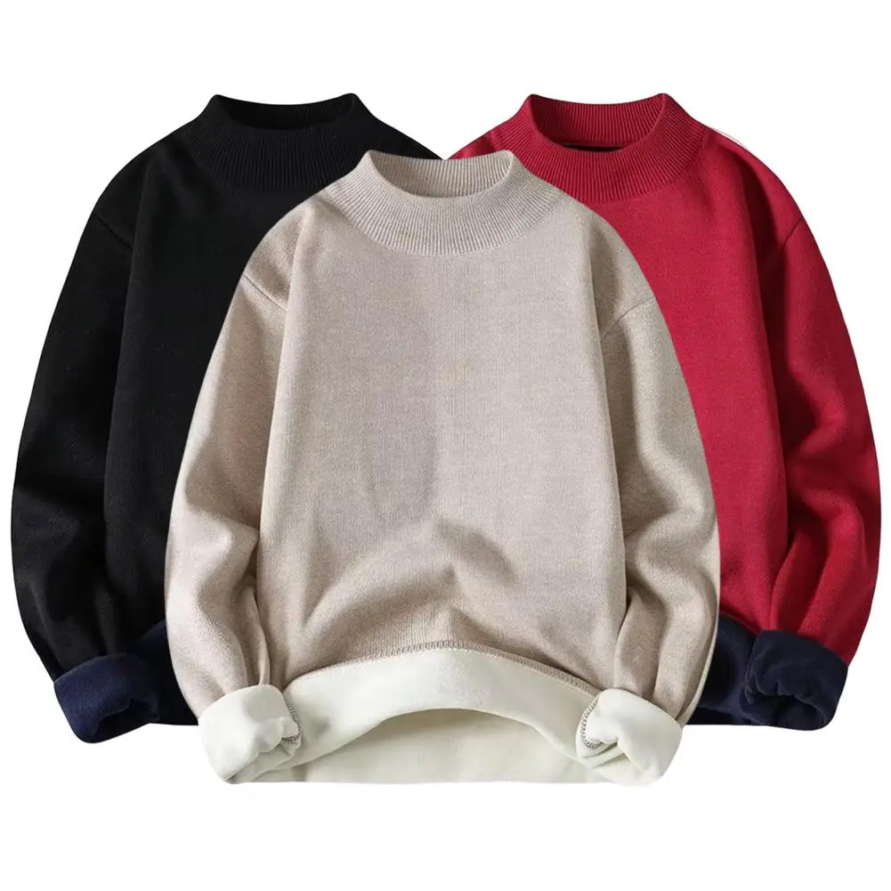 2025 Men Winter Sweater Half Turtleneck Solid Color Fleece Soft Keep Warm Pullover Plus Size Spring Sweater Men Sweater