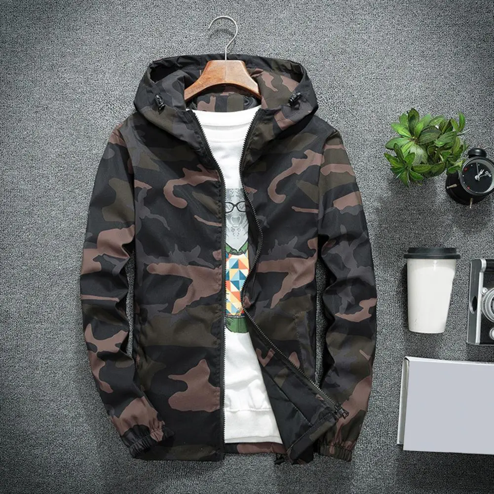 Camouflage print Men Jacket Zipper Long Sleeves Cardigan Cold-proof Hooded Spring Jackets Coat Color Matching Men Winter Coat