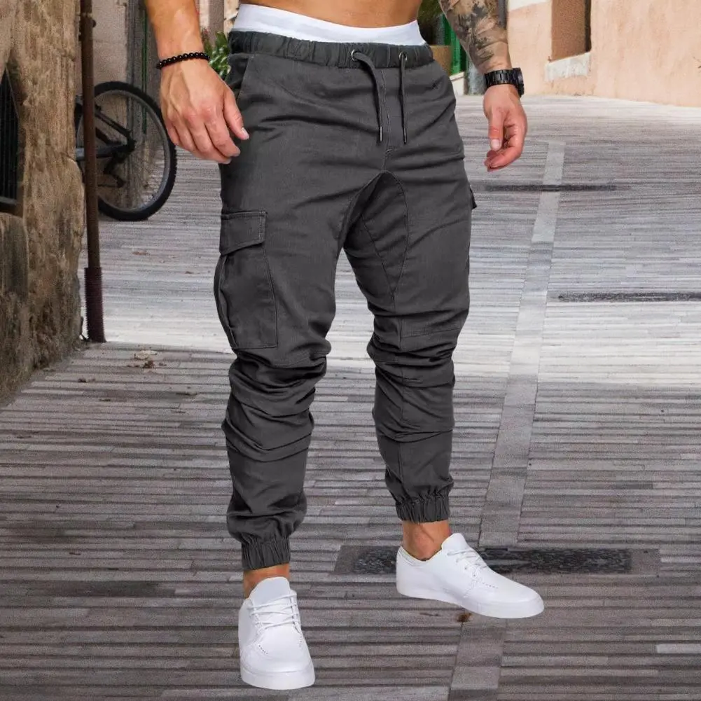 2025 Cotton Pants For Men Cargo Pants Ankle-banded Multi Pockets Drawstring Waist Gym Traning Sweatpants Outdoor Trousers