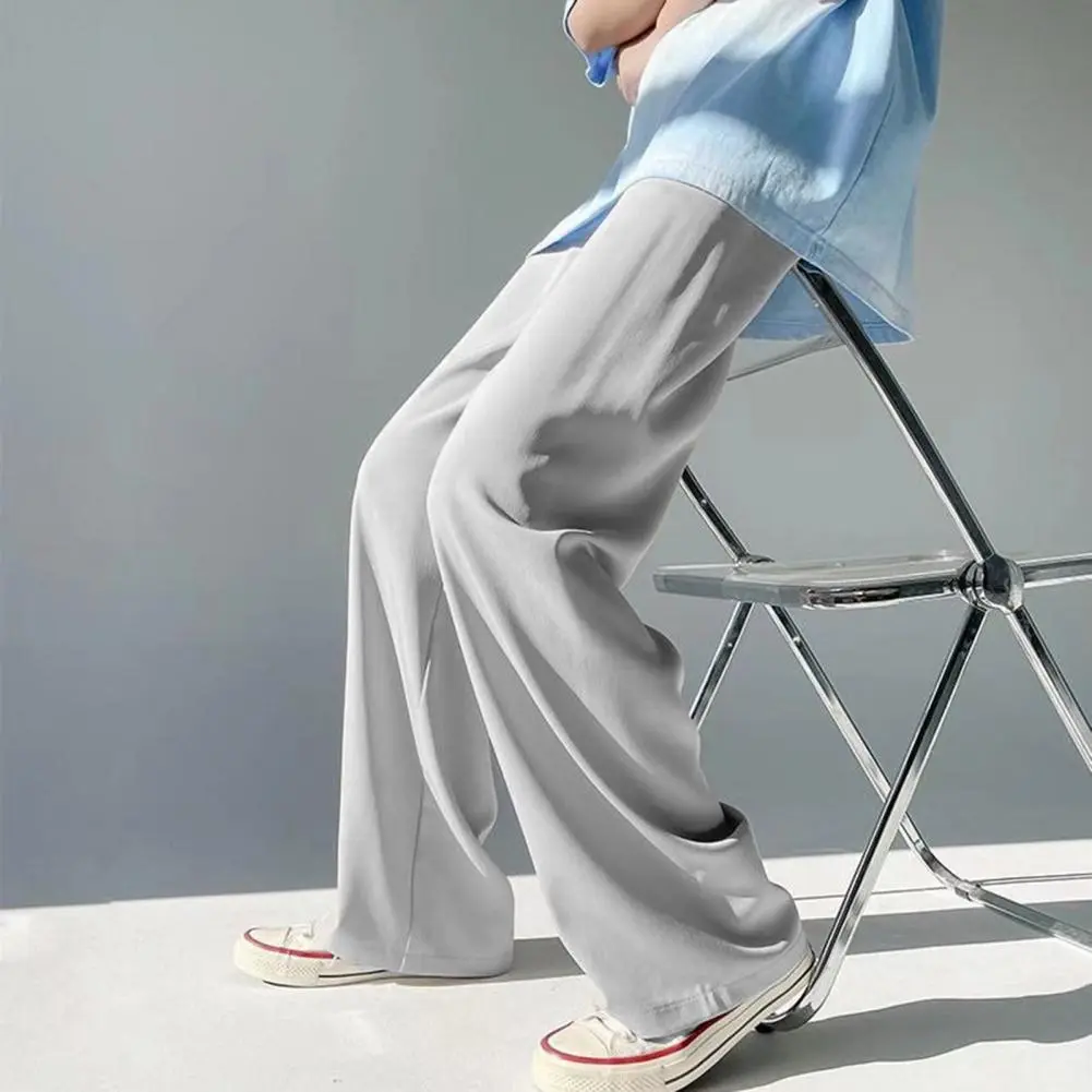 2025 Summer Men Pants Elastic Waist Anti-wrinkle Draping Wide Leg Trousers Relaxed Fit Thin Trousers Thin Mid Waist Pants