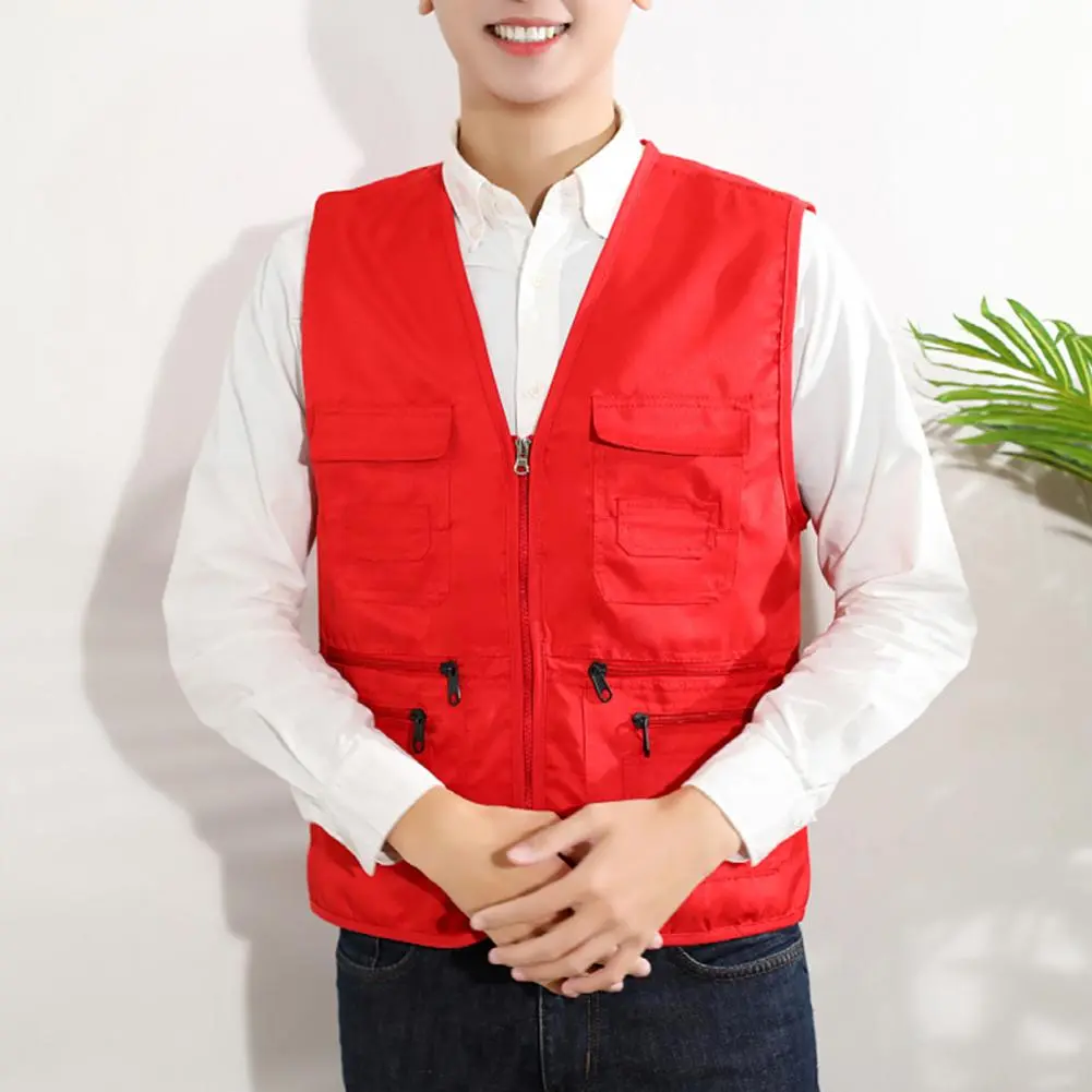 Outdoor Vest Slim Fit Work Clothes Vest Plus Multi-pocket Cargo Vest Fishing Camping Vests Volunteer Vests Director Waistcoat