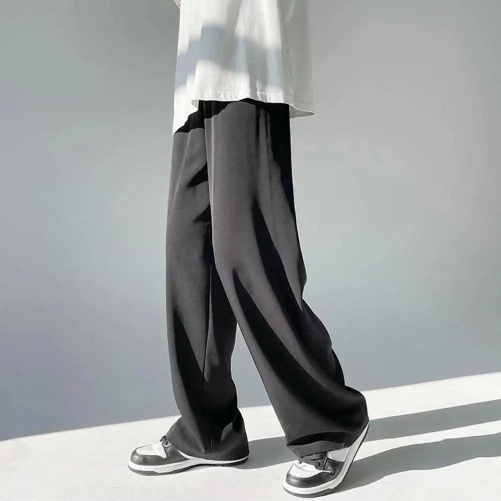2025 Summer Men Pants Elastic Waist Anti-wrinkle Draping Wide Leg Trousers Relaxed Fit Thin Trousers Thin Mid Waist Pants
