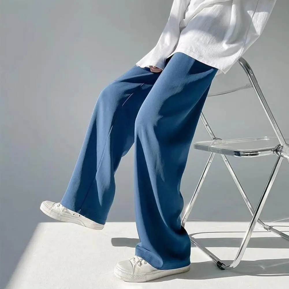2025 Summer Men Pants Elastic Waist Anti-wrinkle Draping Wide Leg Trousers Relaxed Fit Thin Trousers Thin Mid Waist Pants