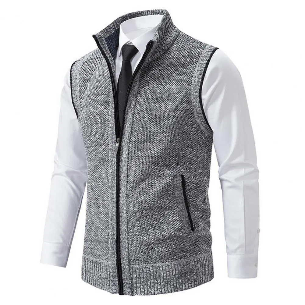 Stylish Zipper Design Sweater Vest Men Sweater Vest Stylish Men's Knitted Zipper Sweater Vest Stand Collar Sleeveless for Work