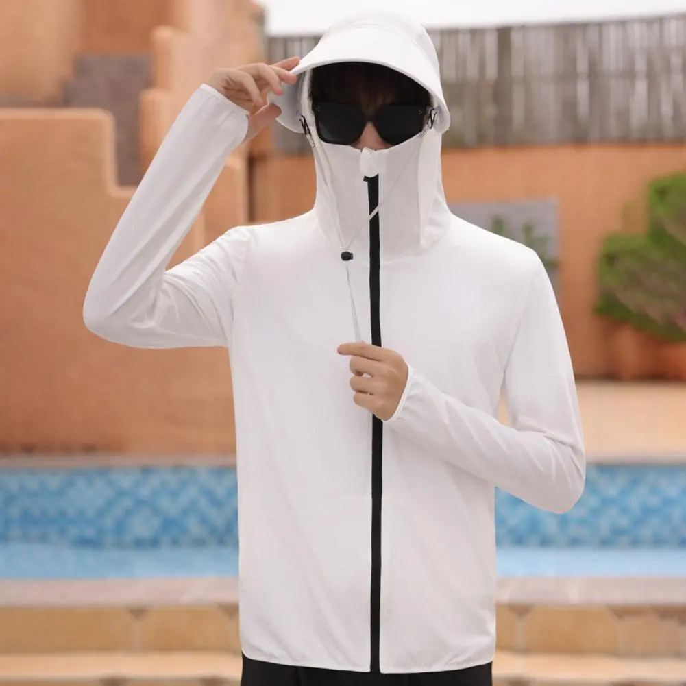 Men Summer Sunscreen Coat Detachable Hat Brim Breathable Hooded Anti-UV  Sunscreen Ice Silk Men Summer Jacket Male Clothes