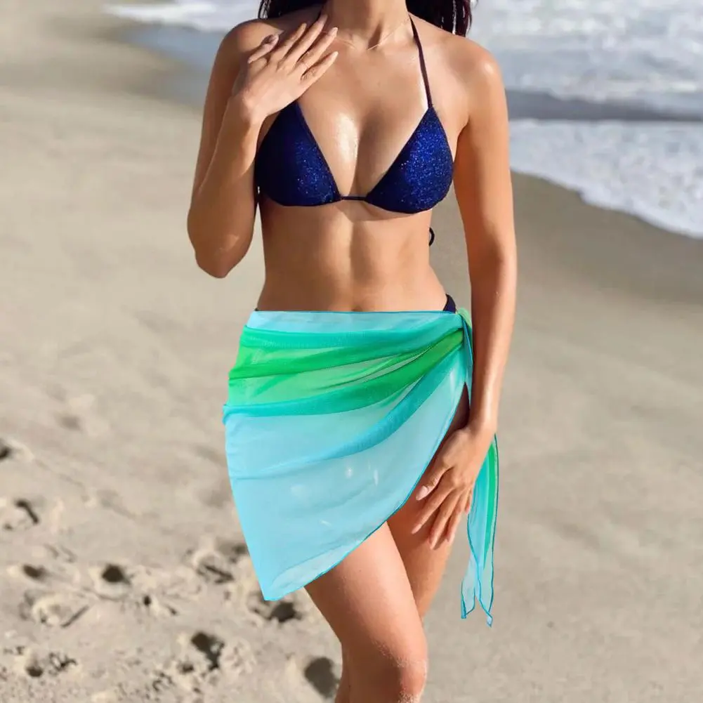 2025 Bikini Cover Up Skirt European And American Gradient Color Transparent Vacation Chiffon Cover Up Beach Sunscreen Shawl