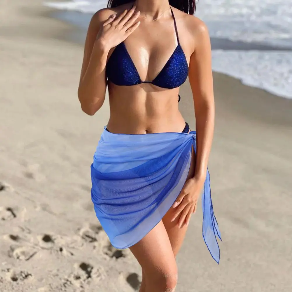 2025 Bikini Cover Up Skirt European And American Gradient Color Transparent Vacation Chiffon Cover Up Beach Sunscreen Shawl